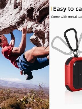 Portable Red Bluetooth Speaker with Carabiner - Compact Outdoor Audio